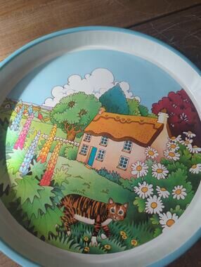 Vintage Made in England Cottagecore Homestead Farm Landscape Tray 12"